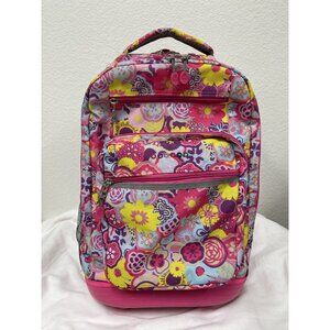 J World New York Pink Yellow Floral Rolling Backpack Roller Bag Wheels Travel